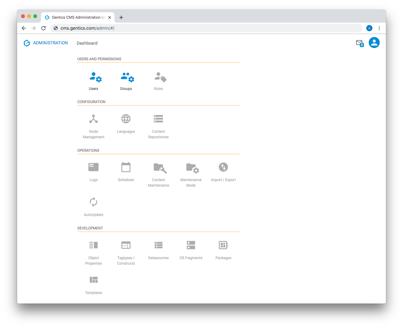 The Gentics CMS Administration User Interface