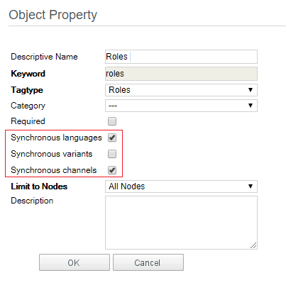 Object Property settings for pages