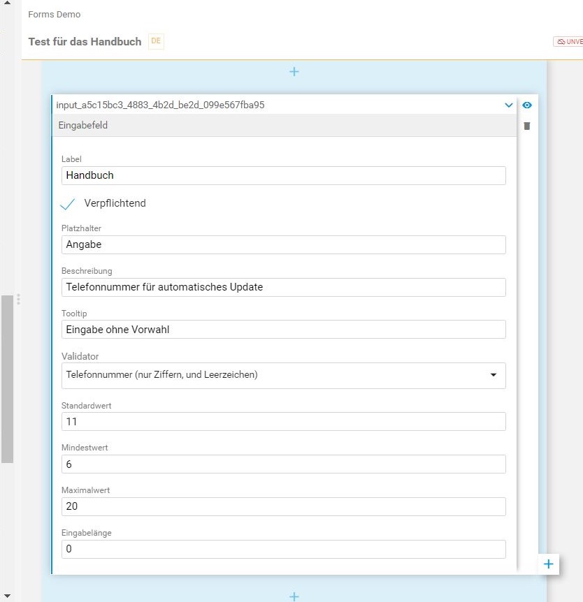 Eingabefelder im Gentics CMS Formulargenerator