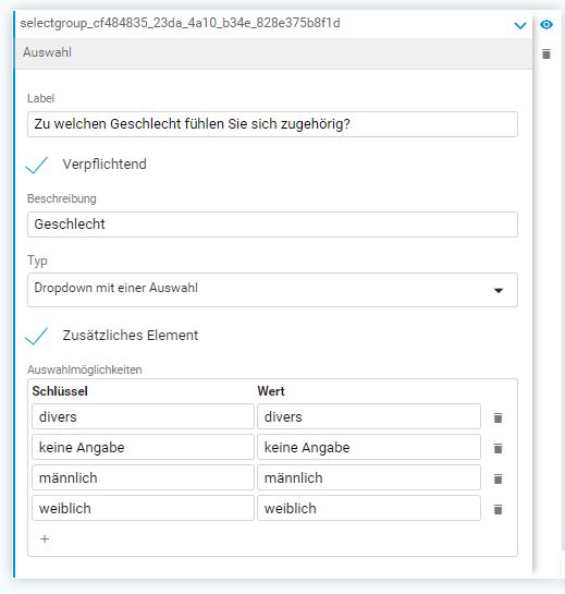 Auswahl im Gentics CMS Formulargenerator