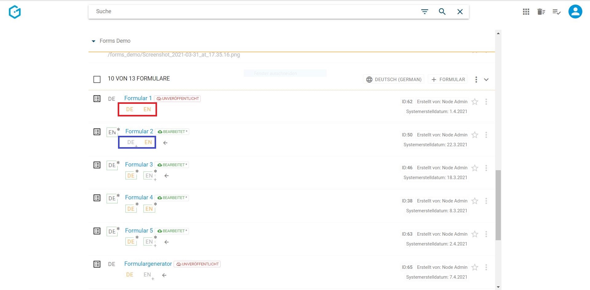 Sprachvarianten im Gentics CMS Formulargenerator