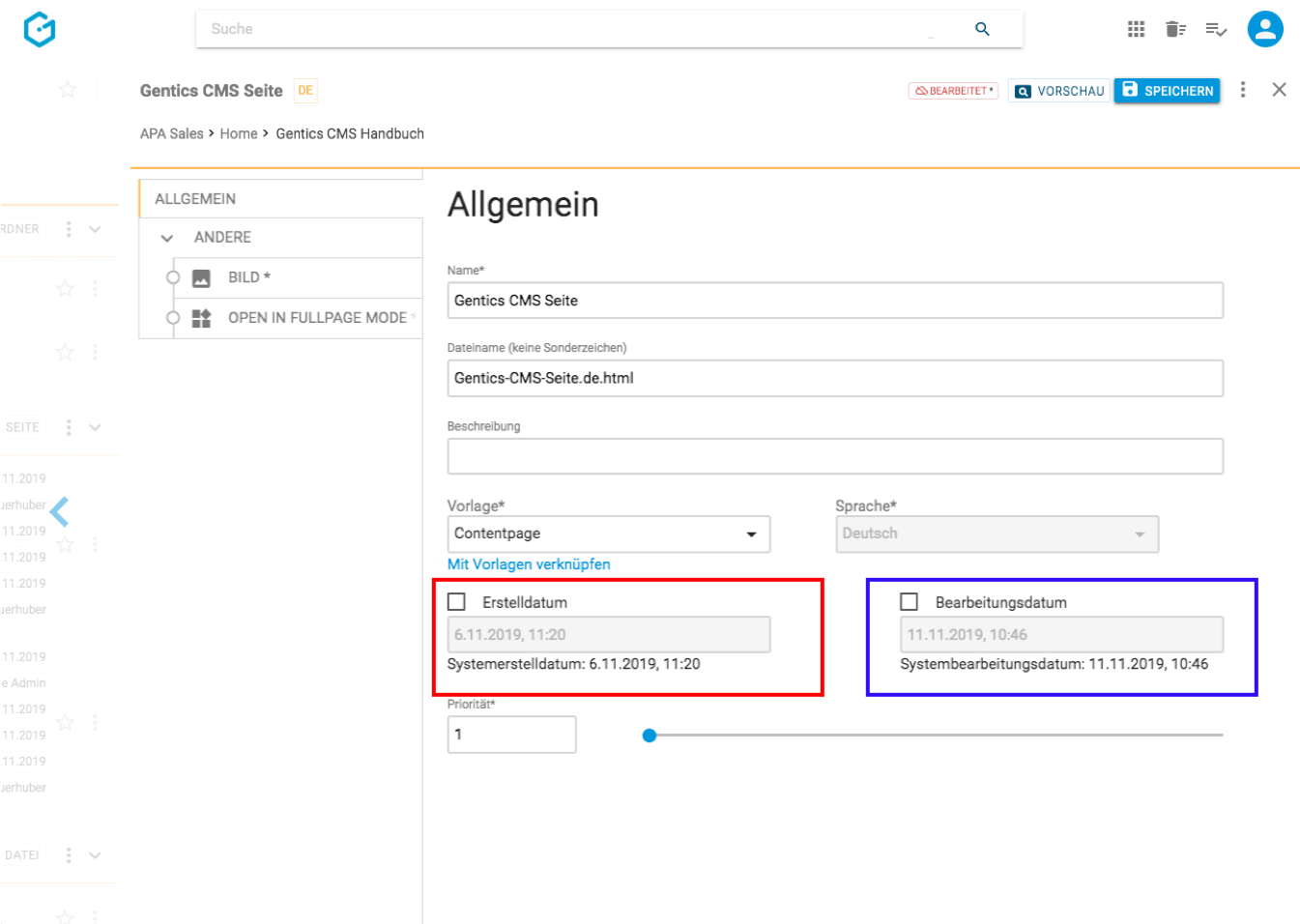 Setzen eines benutzerdefinierten Erstelldatums und Bearbeitungsdatums in Gentics CMS