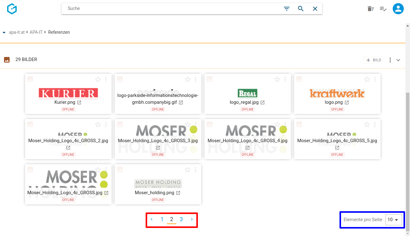 Blättern im Bilderbereich in Gentics CMS