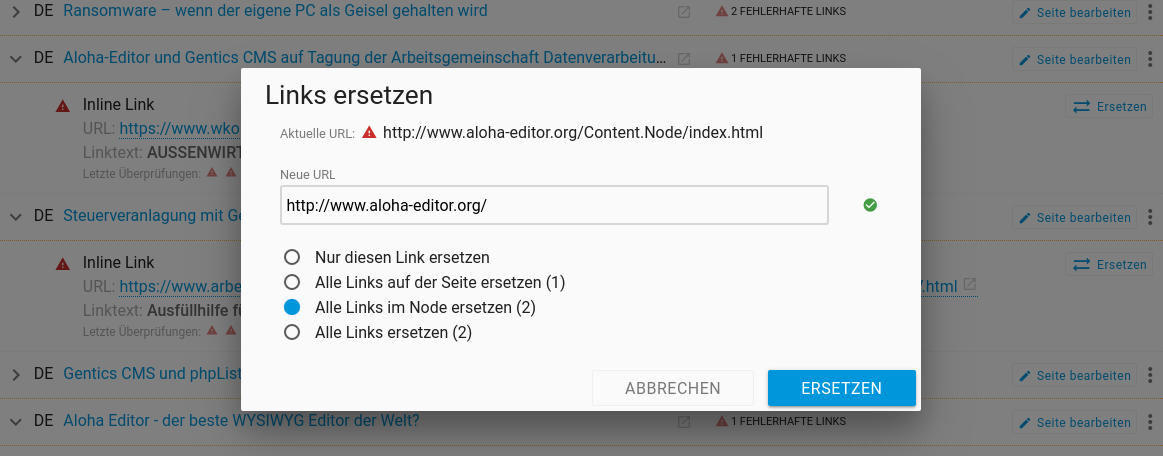 Links ersetzen in Gentics CMS