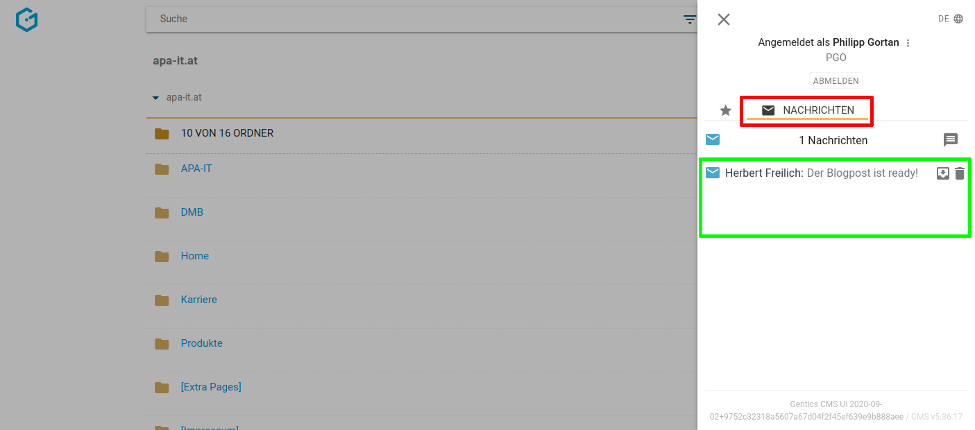Nachrichten in Gentics CMS