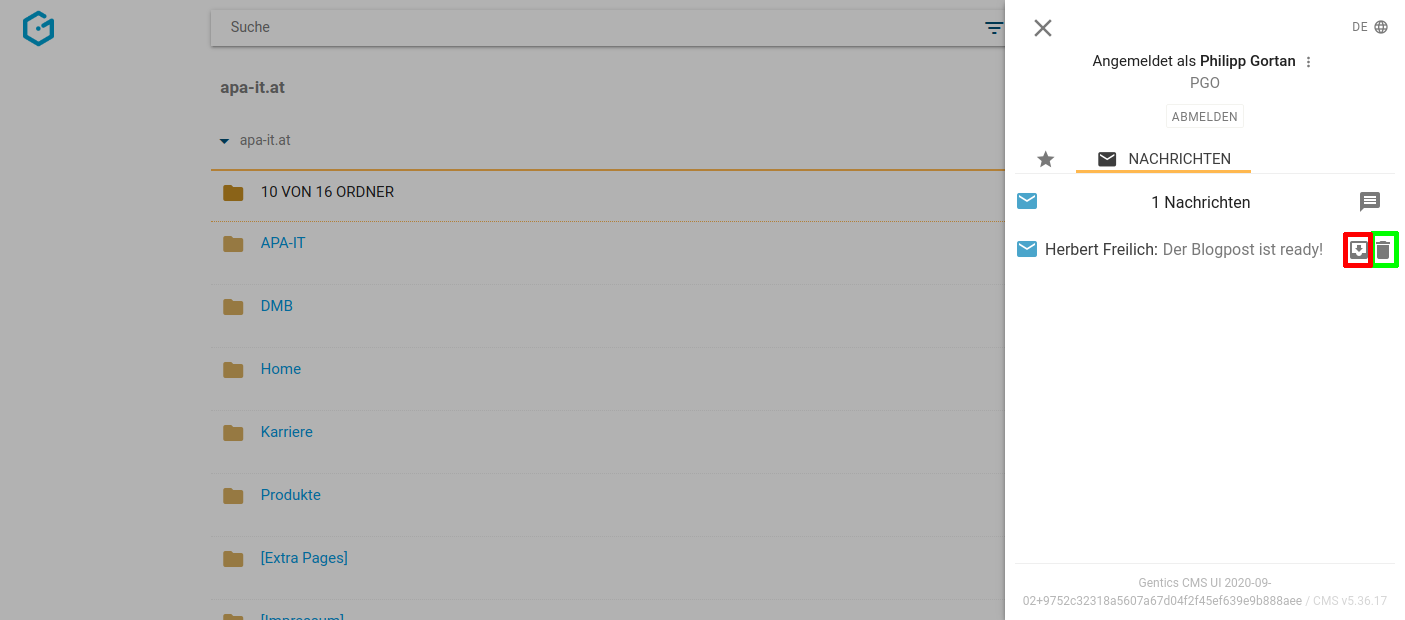 Nachrichten löschen in Gentics CMS