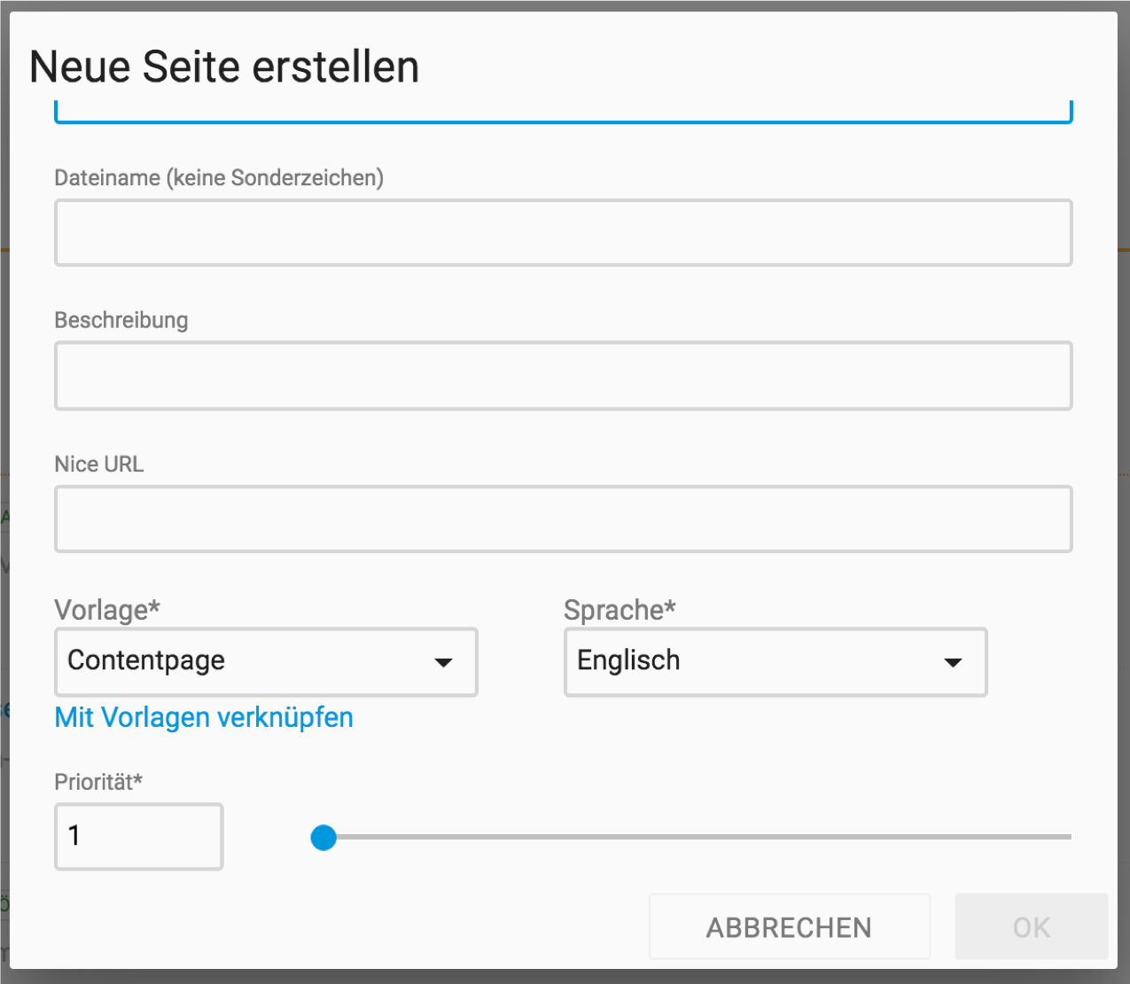 Neue Seite Erstellen in Gentics CMS