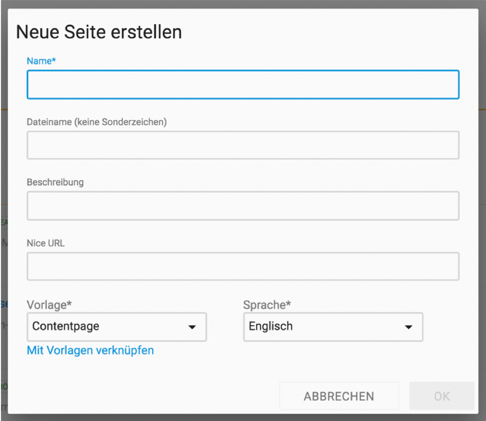 Neue Seite Erstellen in Gentics CMS