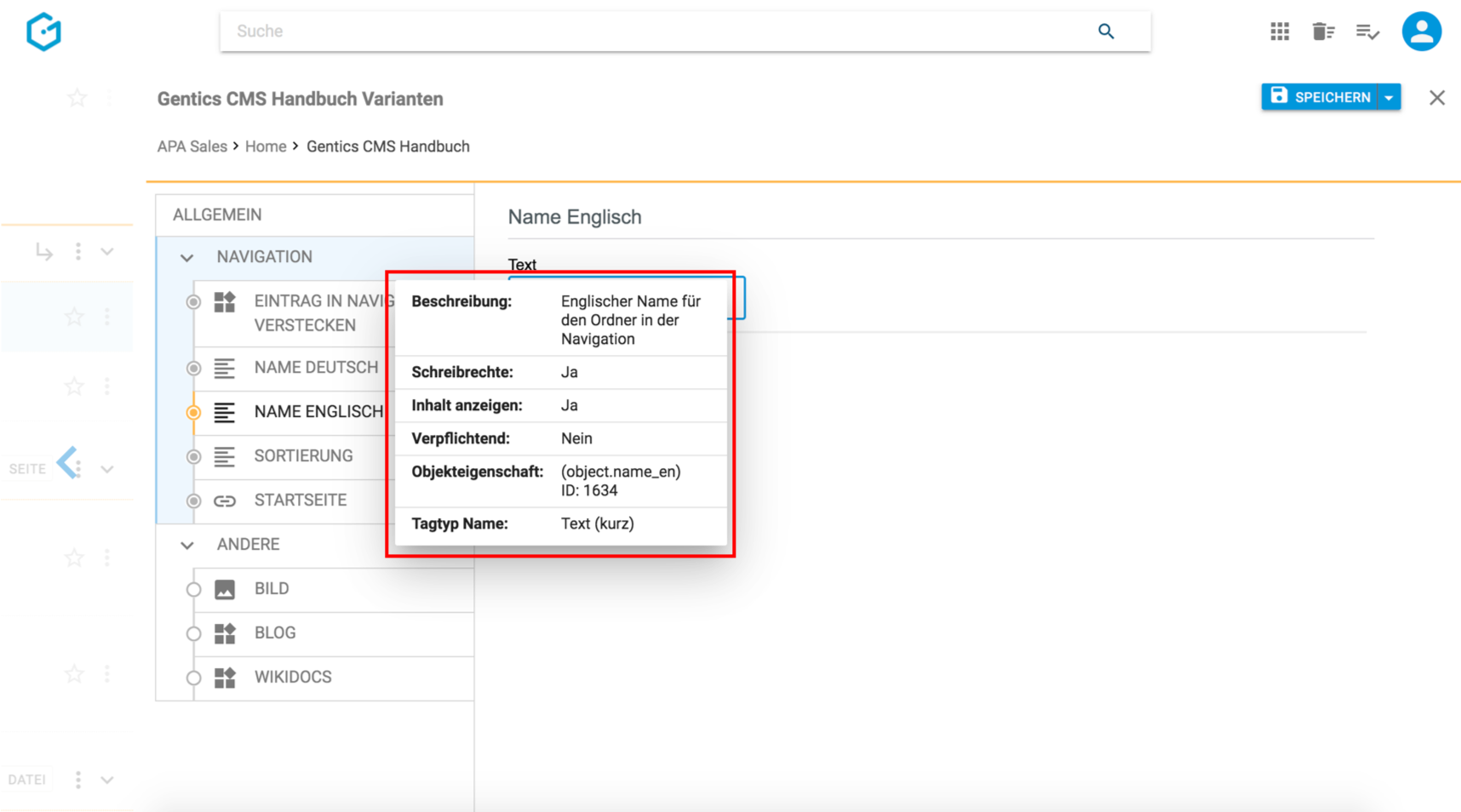 Detailinformation zu einer Ordner Eigenschaften in Gentics CMS