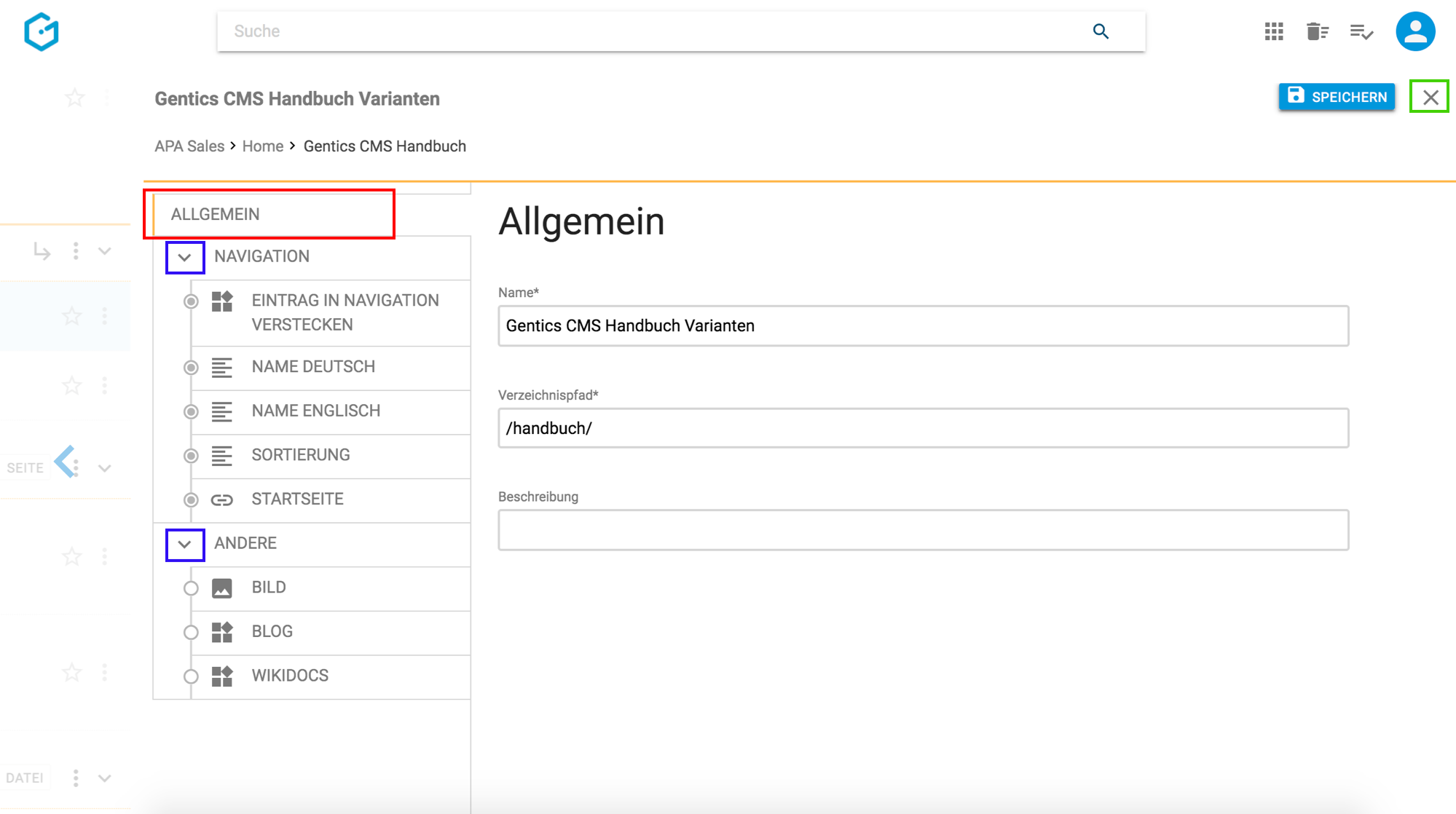 Ordner Eigenschaften in Gentics CMS