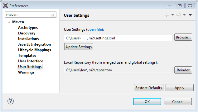 configure maven user settings