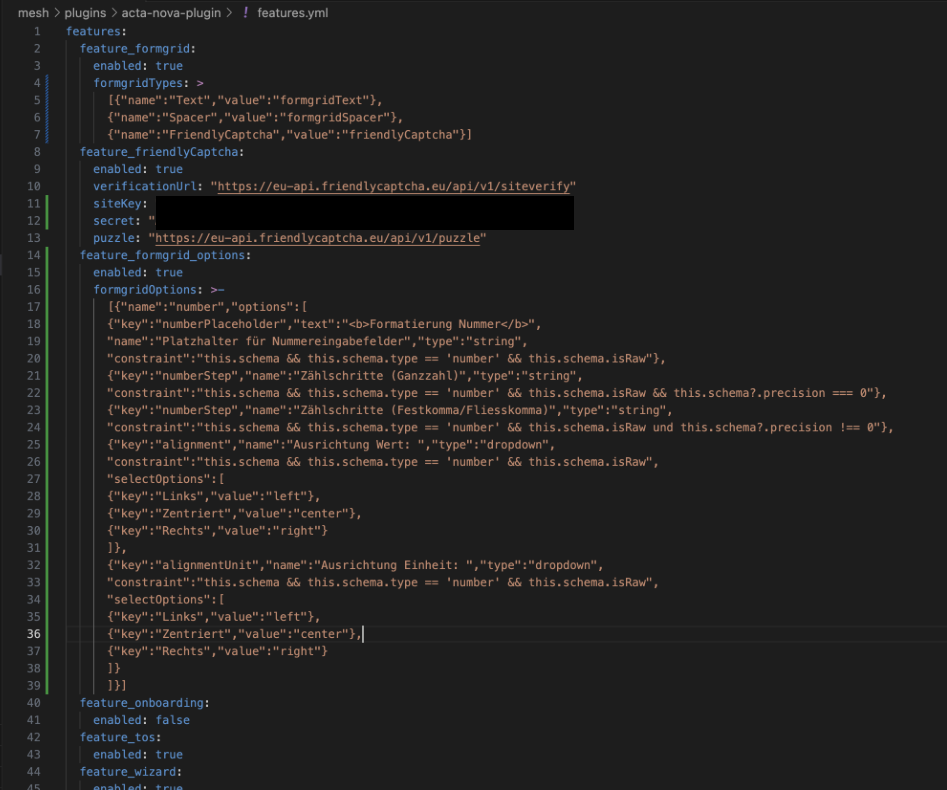 formgrid custom element options feature config